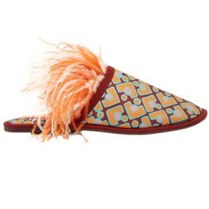 La Double J Boudoir Slipper Puzzle Bordeaux Faille Ostrich Feather Mule Small